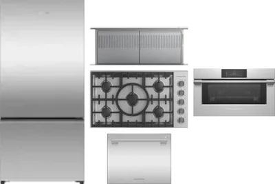 5 Piece Package Includes Refrigerator, Cooktop, Wall Oven, Hood And Dishwasher